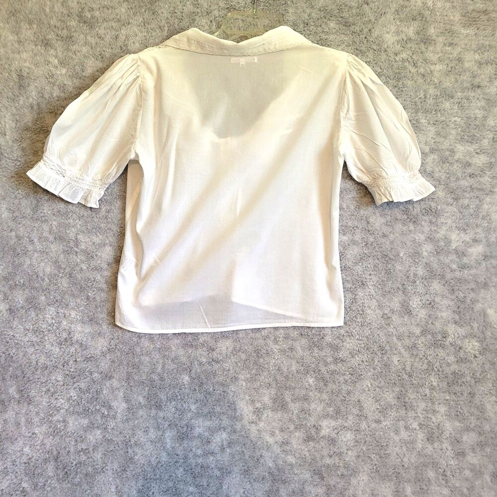 Reformation Blouse Size Small White Lace Inserts Organic Cotton Puff Sleeve USA - Picture 2 of 9